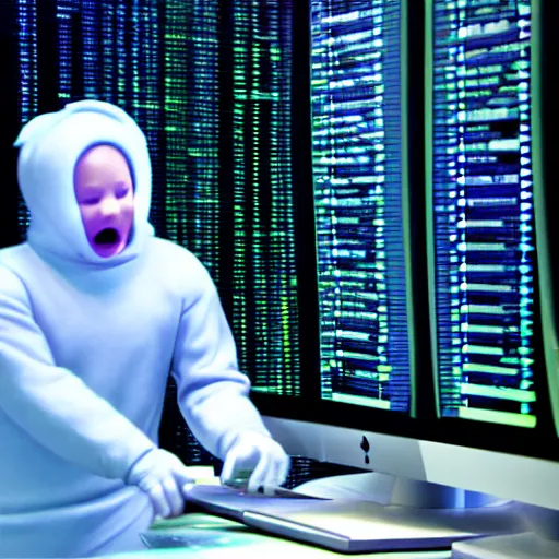 Image similar to A Teletubbie hacking into the Mainframe