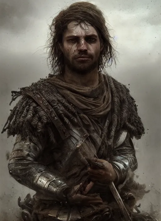 Image similar to portrait photo of a medieval warrior, rough loner man, dirt and unclean, extreme detail, cinematic, dramatic lighting render, extreme photorealism photo by national geographic, tom bagshaw, masterpiece