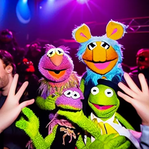 Prompt: muppet rave, club photography