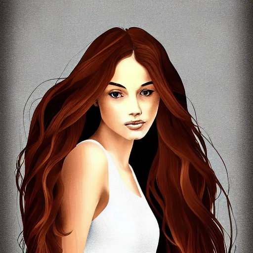 Image similar to portrait of a young woman with long brown hair, simple style, digital art, saturated