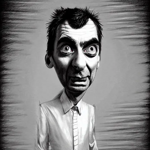 Image similar to surrealism grunge cartoon portrait sketch of Mr Bean, by michael karcz, loony toons style, freddy krueger style, horror theme, detailed, elegant, intricate