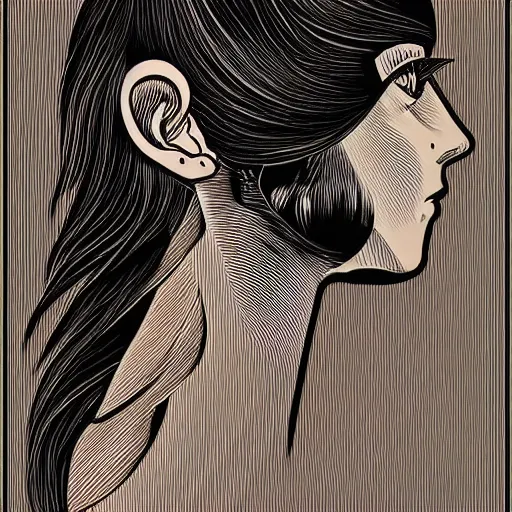 Image similar to stipple shaded illustration of a human ear and a bird inside, by ilya kuvshinov, anatomy book, retro flat colors, retrofuturism