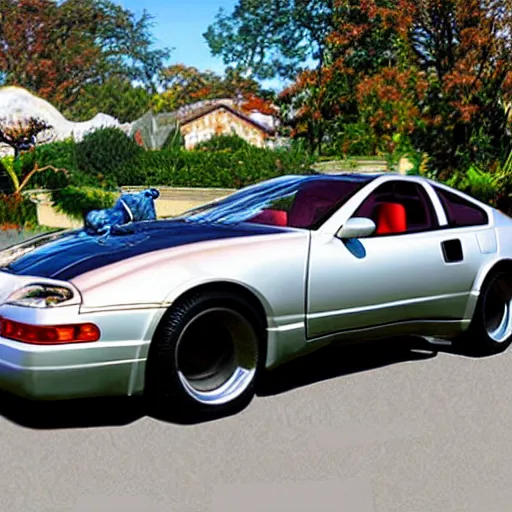Prompt: hybrid Nissan 300zx pug dog, intricate detail, exquisite art, airbrush illustration,