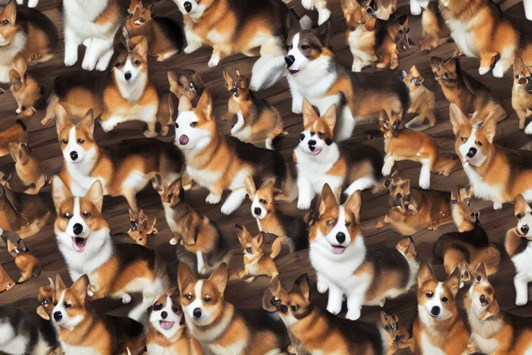 Image similar to nothing but corgis, as far as the eye can see. photo realistic 35mm 4k