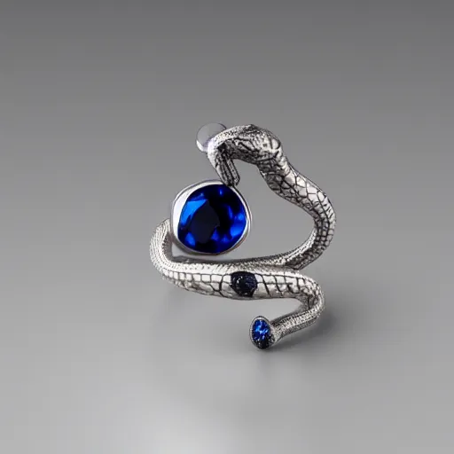 Image similar to Snake-shaped ring twisted on finger with sapphire eyes and diamond-covered body