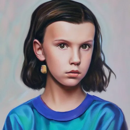 Image similar to Millie Bobby Brown portrait oil painting by zeenchin and ericanthonyj