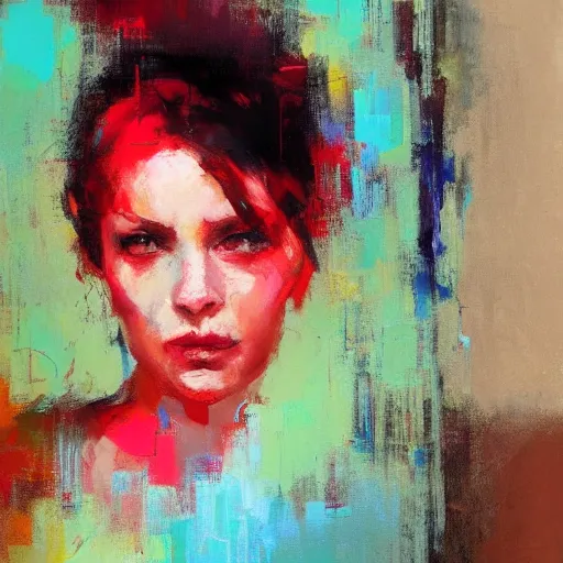 Image similar to abstract painting of woman in bright colour by jeremy mann