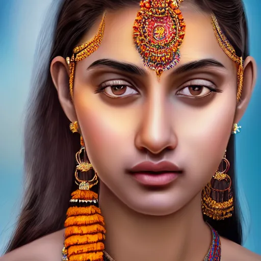 Prompt: a portrait of a young beautiful indian lady, highly detailed, cinematic lighting, hyperrealistic, 4 k, digital art
