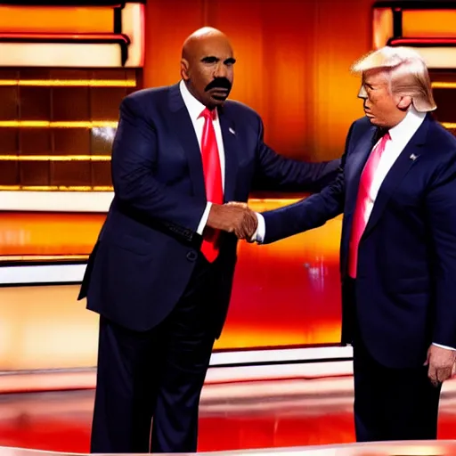 Prompt: donald trump meet steve harvey in family feud ( 2 0 1 6 )