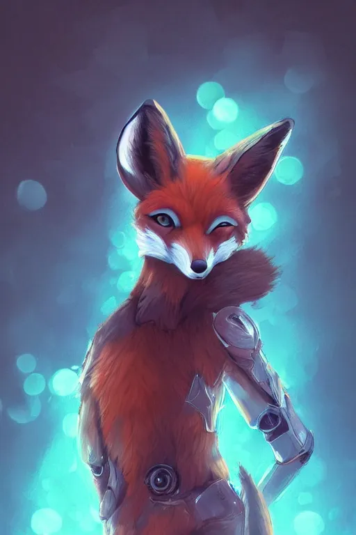 Image similar to a fox fursona, trending on artstation, by kawacy, furry art, digital art, cyberpunk, high quality, backlighting