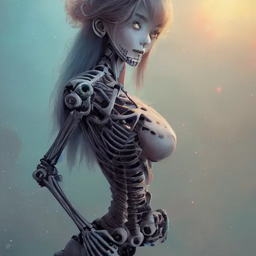 Image similar to Stunning Anime robotic Goddess part skeleton of the floral river flowers, misty, by cgsociety, in the style of Charlie Bowater, Tom Bagshaw, intricate, beautiful, artstation 8k, high resolution