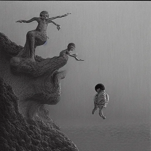 Image similar to a whole bunch of little tiny people, by zdzisław beksinski and studio ghibli