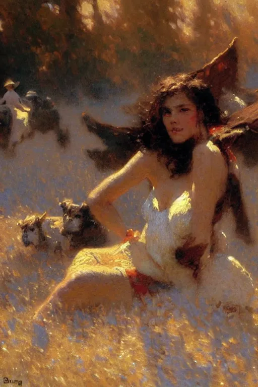 Image similar to The load of ring, painting by Gaston Bussiere, Craig Mullins