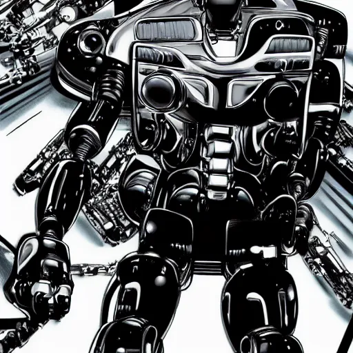 Image similar to a robot that has resemblance to a t 8 0 0 terminator, yusuke murata style, detailed, coherence, well drawn,