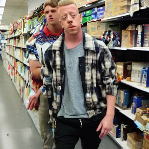 Image similar to Macklemore looking exasperated at Goodwill