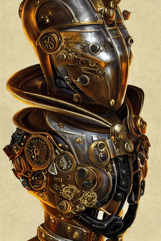 Image similar to steampunk helmet fantasy art mask robot ninja stylized digital illustration sharp focus, elegant intricate digital painting artstation concept art global illumination ray tracing advanced technology chaykin howard and campionpascale and cooke darwyn and davis jack