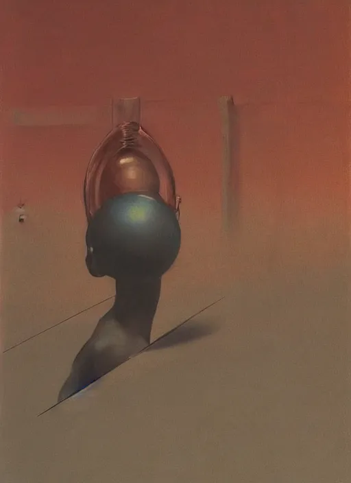 Prompt: spherical glass people man with a paper bag over the head and a sward Edward Hopper and James Gilleard, Zdzislaw Beksinski, Steven Outram highly detailed