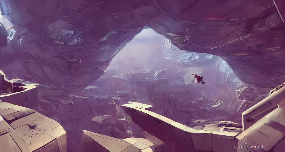 Image similar to A beautiful artwork illustration, level design, third person, a parkour course in a space ship, featured on artstation, wide angle, horizontal orientation