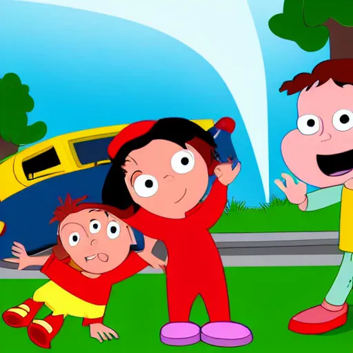 Image similar to a frame of kids next door show where they save a baby from a burning car