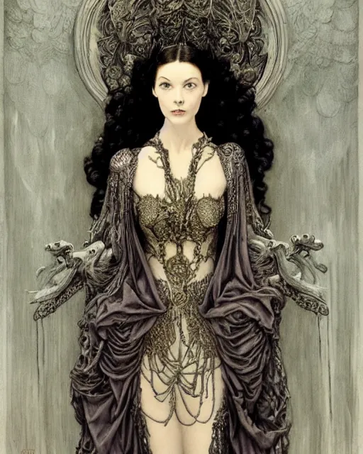 Prompt: matte portrait beautiful vivien leigh, steampunk gown, detailed and intricate by jean delville, gustave dore and marco mazzoni, colorful art nouveau, symbolist, visionary, gothic, pre - raphaelite