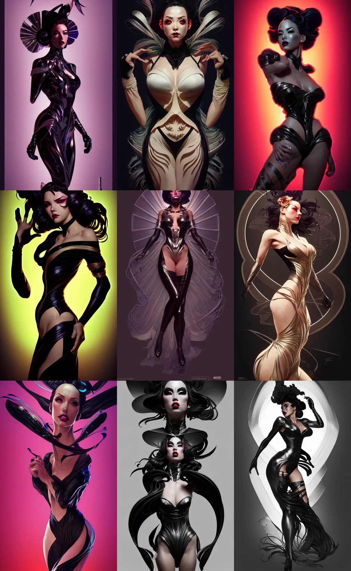 Prompt: digital concept art by artgerm, tooth wu, dan mumford, beeple, wlop, rossdraws, james jean, marc simonetti and alphonse mucha. just one black tape project attctive showgirl. full body!! contour light effect!! hd, 4 k, stage light. octane render. ultra clear detailed