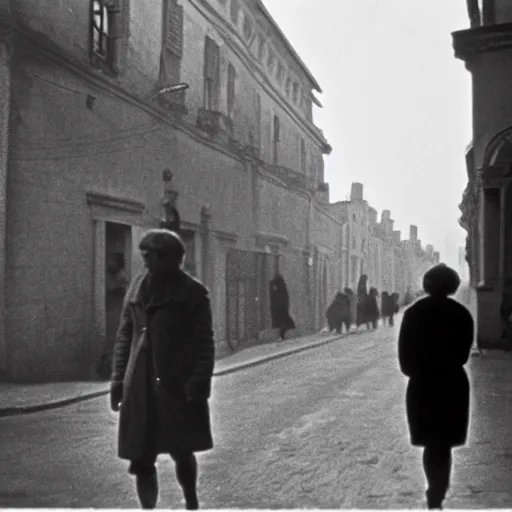Image similar to a photo of a couple walk along street take by HENRI CARTIER-BRESSON.
