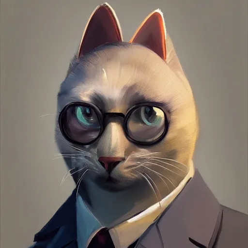 Image similar to Portrait painting of an anthropomorphic gray cat wearing as a 1950's Soviet leader, trending on artstation, by Sergey Kolesov