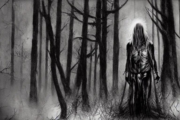 Image similar to mad native american skinwalker in grim forest artwork by ben templesmith