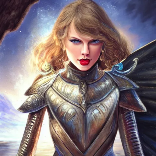 Image similar to the picture of taylor swift in a knight armor, epic fantasy art, mystical, mystic atmosphere, mythology, photo realistic, high detail, ultra realistic, hyper realistic, high definiton, 4 k uhd,