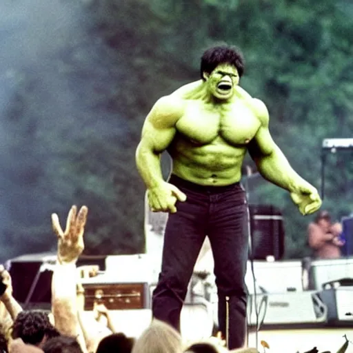 Image similar to hulk performing at woodstock