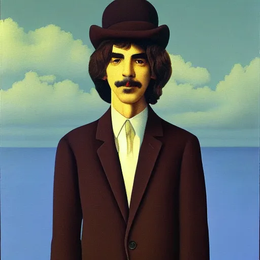 Prompt: painting of a young george harrison by rene magritte, hd, 4 k, detailed, award winning