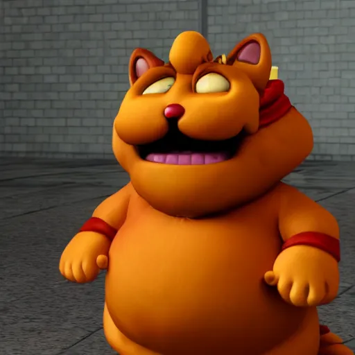 Prompt: garfield as final fantasy boss, garfield the cat as a boss in the video game final fantasy, 3 d render, unreal engine, path tracing