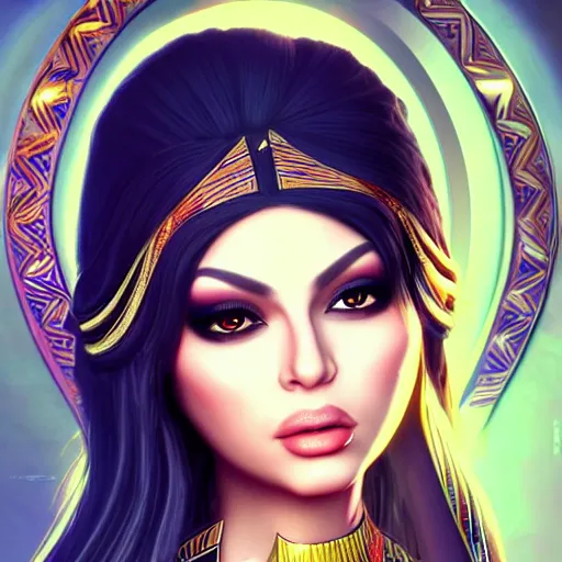 Prompt: portait egyptian princess haifa wehbe, centred, very long hair, hd, unreal engine, art digital painting, final fantasy style, amazing background theme