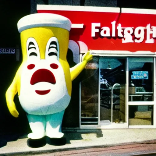 Image similar to The mascot for a once-popular fast food chain, 1970, colour photography