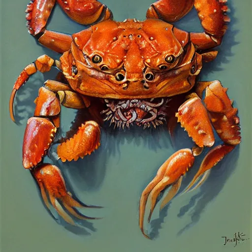 Image similar to tiger - crab creature, oil painting by justin gerard