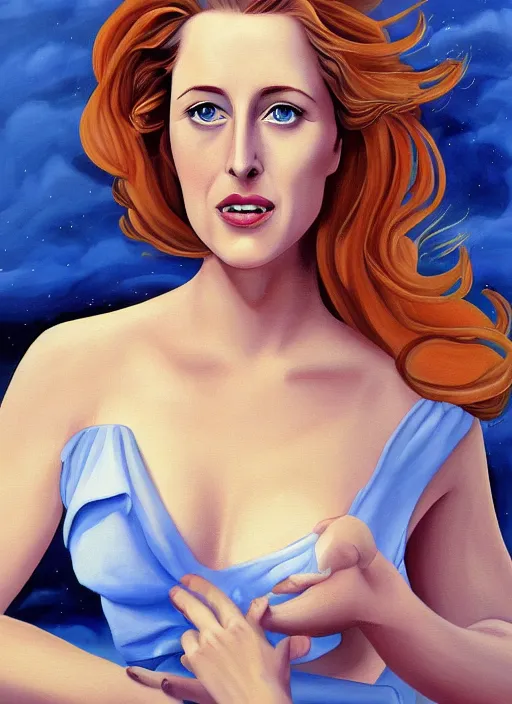 Image similar to a beautiful painting of young gillian anderson by carlos botong francisco, detailed, trending on artstation, hd, masterpiece