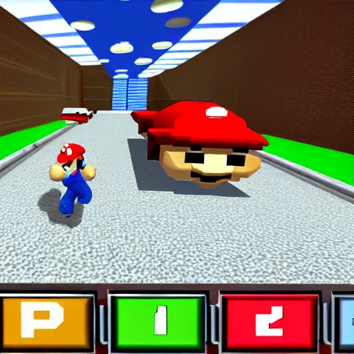 Image similar to screenshot of a carjacking in super mario 6 4