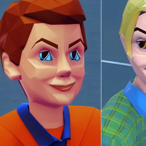 Prompt: low - poly archie andrews and betty cooper in a nintendo 6 4 game