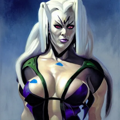 Image similar to greg manchess portrait painting of sindel from mortal kombat as overwatch character, medium shot, asymmetrical, profile picture, organic painting, sunny day, matte painting, bold shapes, hard edges, street art, trending on artstation, by huang guangjian and gil elvgren and frank frazetta