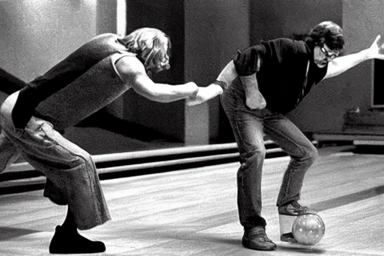 Image similar to “the big Lebowski levitating a bowling ball up off the floor in Star Wars”