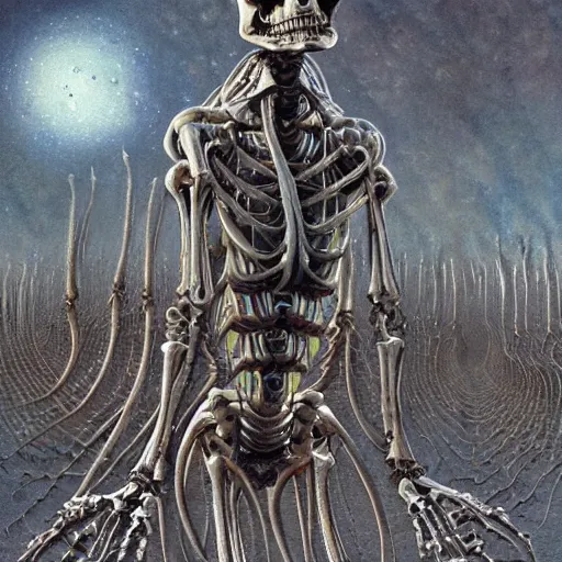 Image similar to organic cyborg alien skeleton style of peter gric Lovecraftian alien centipede dark celestial