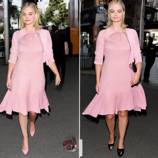 Prompt: margot robbie lightly dressed in pink