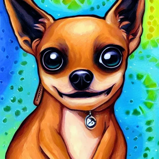 Prompt: a jeremiah ketner acrylic impasto! illustration of an adorable and cute tan chihuahua