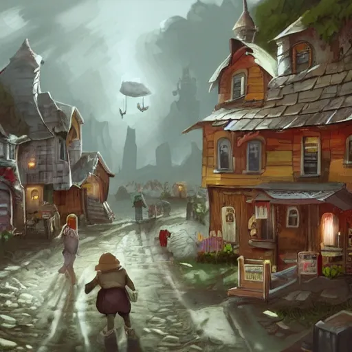Image similar to large town, game concept art, illustration,
