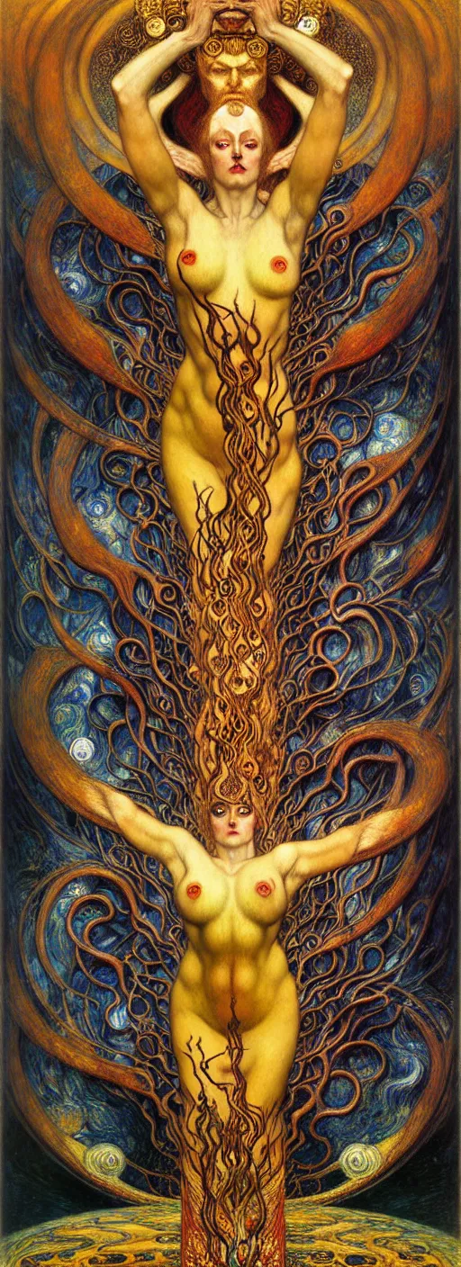 Image similar to Divine Chaos Engine by Karol Bak, Jean Delville, William Blake, Gustav Klimt, and Vincent Van Gogh, symbolist, visionary