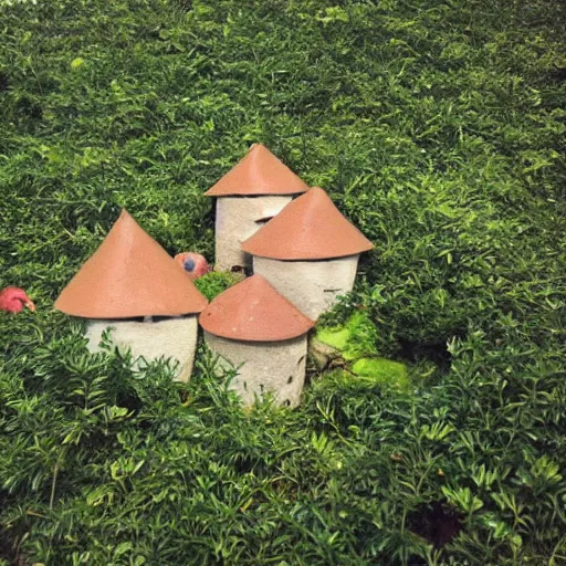 Prompt: a tiny village inside a wallnut made of tiny peaches