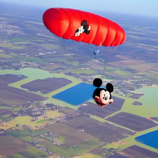 Prompt: mickey mouse skydiving