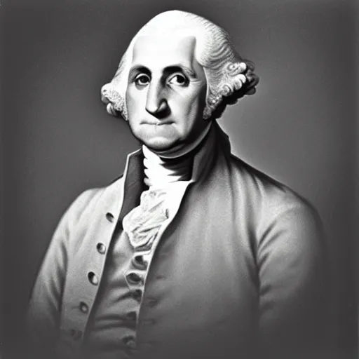 Image similar to photo of bald George Washington by Diane Arbus, 2022, black and white, high contrast, Rolleiflex, 55mm f/4 lens