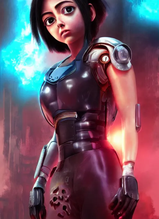 Image similar to Alita Battle Angel, digital painting, cyberpunk, aesthetic, faded, full body portrait, hyper realistic render, 8k