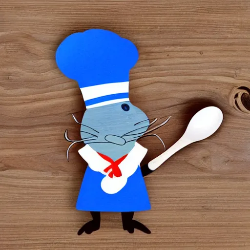 Image similar to blue rat with chef's hat holding a wooden spoon